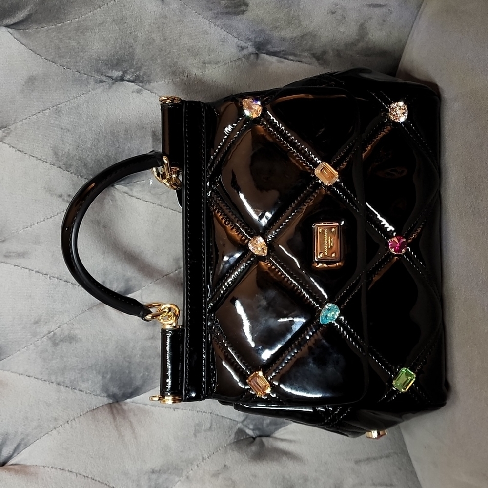 Dolce and Gabbana Small Patent leather Sicily bag with Rhinestones